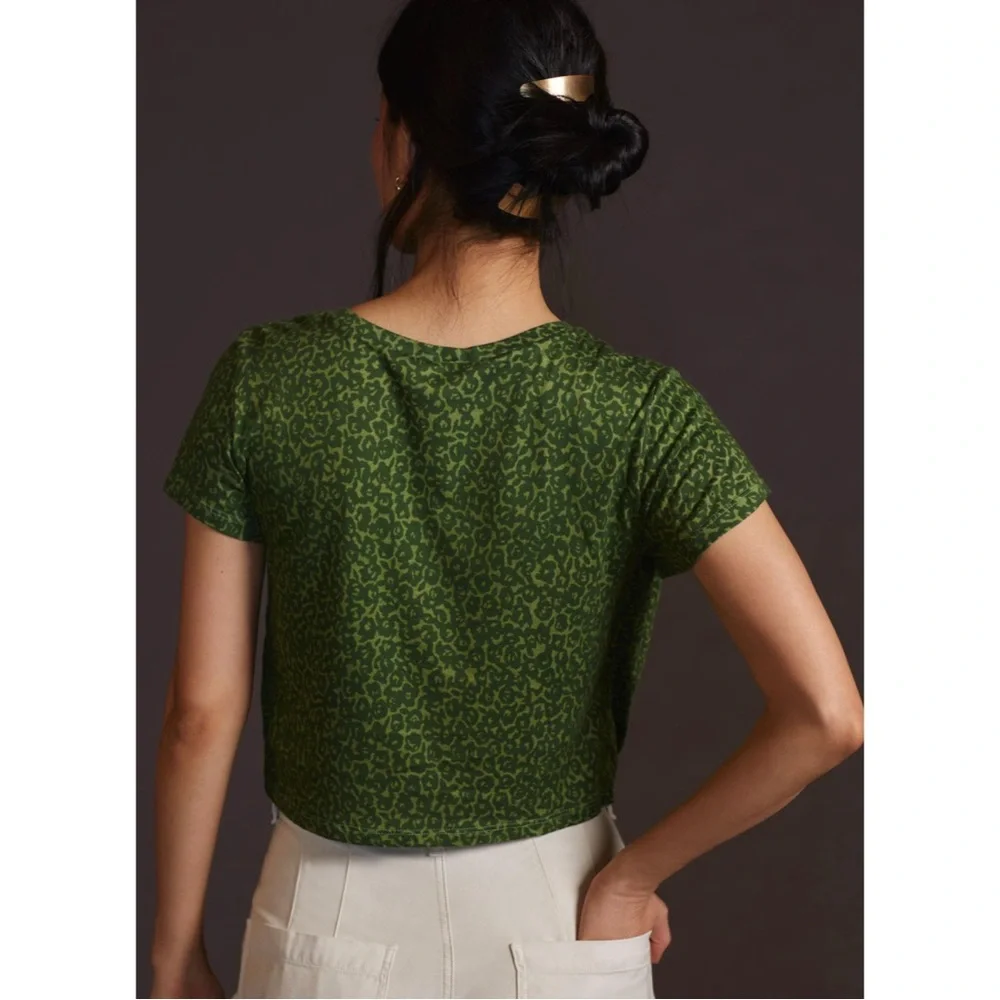 NWT Anthropologie Draped Tee Cheetah Animal Print Green Small - Picture 4 of 8